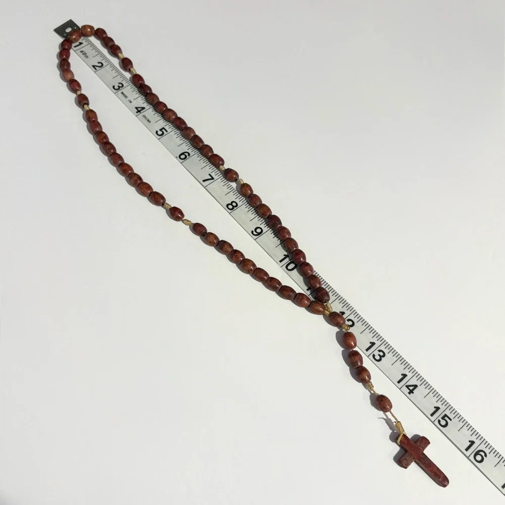 Wood Rosary Prayer Beads Handmade Necklace Catholic Crucifix Religious